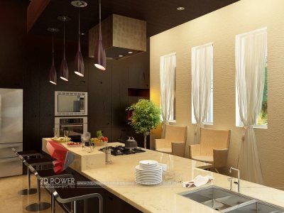 house breakfast oepn area in kitchen interior 3d rendering designing